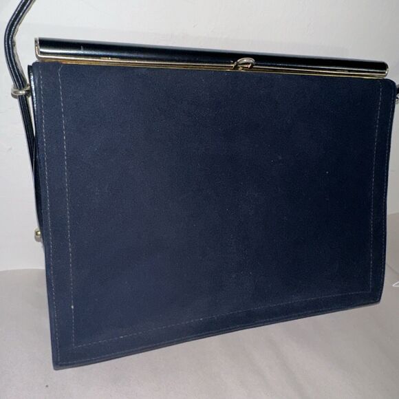 Vintage 40s/50s Leon of California Clutch Handbag Mixed Faux Patent/suede Navy - Picture 2 of 11